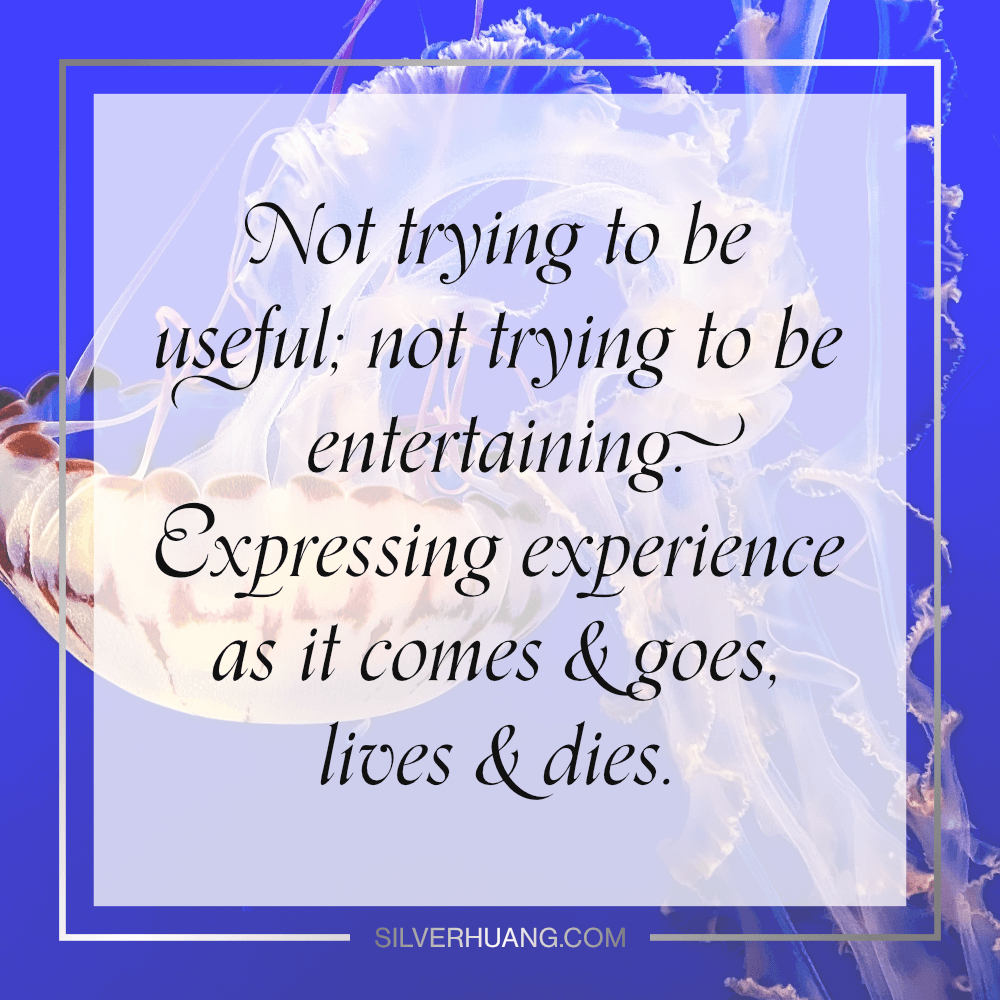 Not trying to be useful; not trying to be entertaining. Expressing experience as it comes & goes, lives & dies.