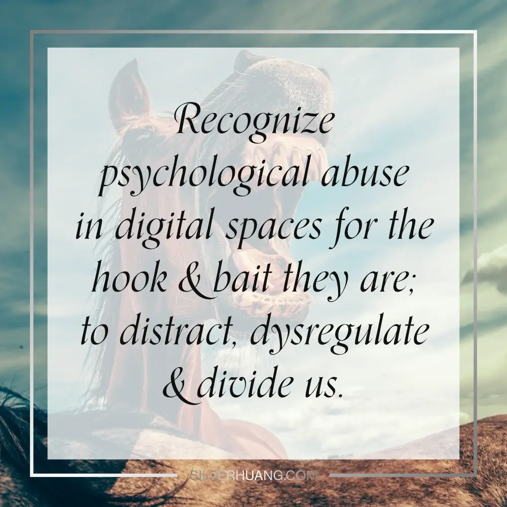 Recognize psychological abuse in digital spaces for the hook & bait they are; to distract, dysregulate & divide us.